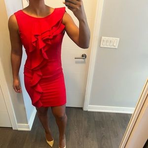 Red ruffle cocktail dress
